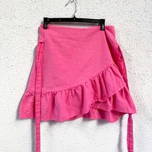 NWT Too-Too pink ruffled wrap mini skirt